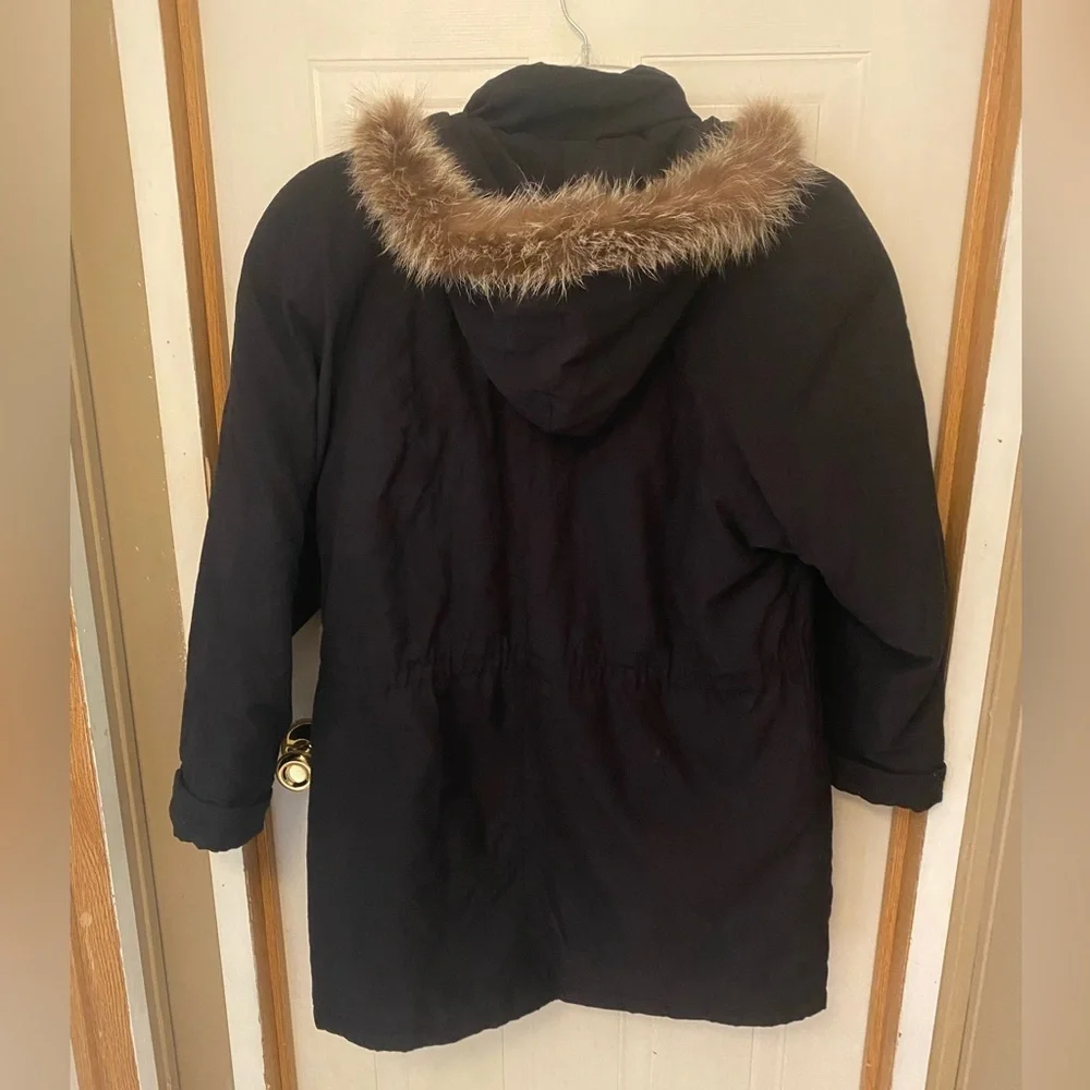 VTG American Bazaar Women's Black Parka Coat with Faux Fur Hood